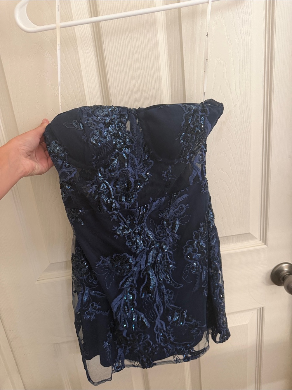 Lulu's Navy Strapless Sequin Lace Cocktail Dress